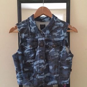 Blue Camo Jean Crop Vest